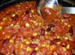 chili, ground, beef, beans, corn, cooked