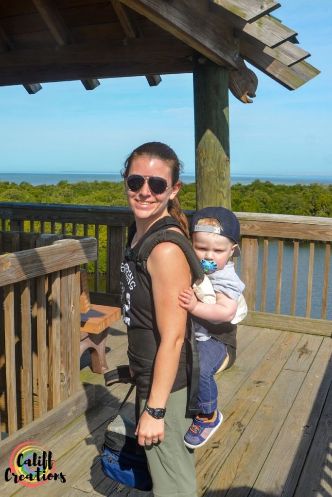 My son and I on the observation tower at the Robinson Preserve