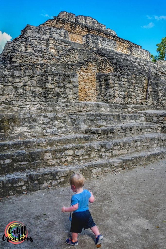 My 16 month old with Mayan ruins in the background