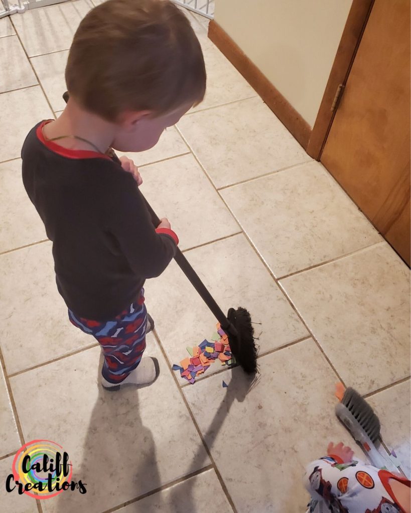 My 4 year old learning to sweep at home