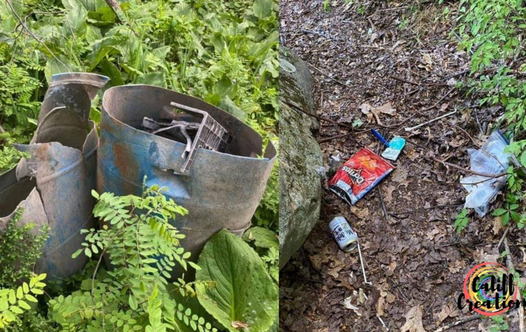 Garbage found on and around trails. This shows a lack of respect for the place we call home.