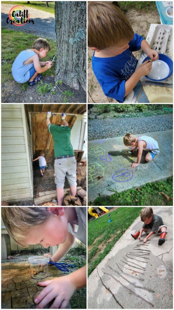 outdoor learning in August - bug hunt, counting sticks and more