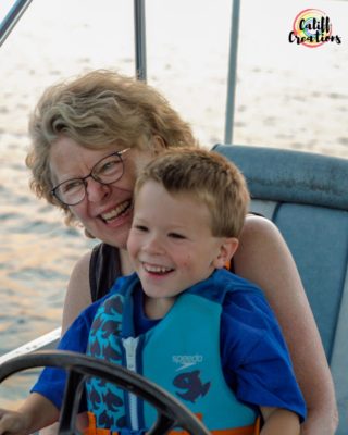 Driving the boat with grandma