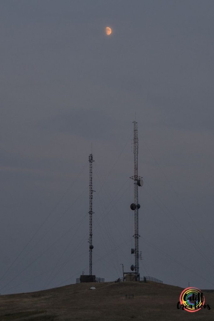 The radio towers that marked the spot to camp at in the grasslands