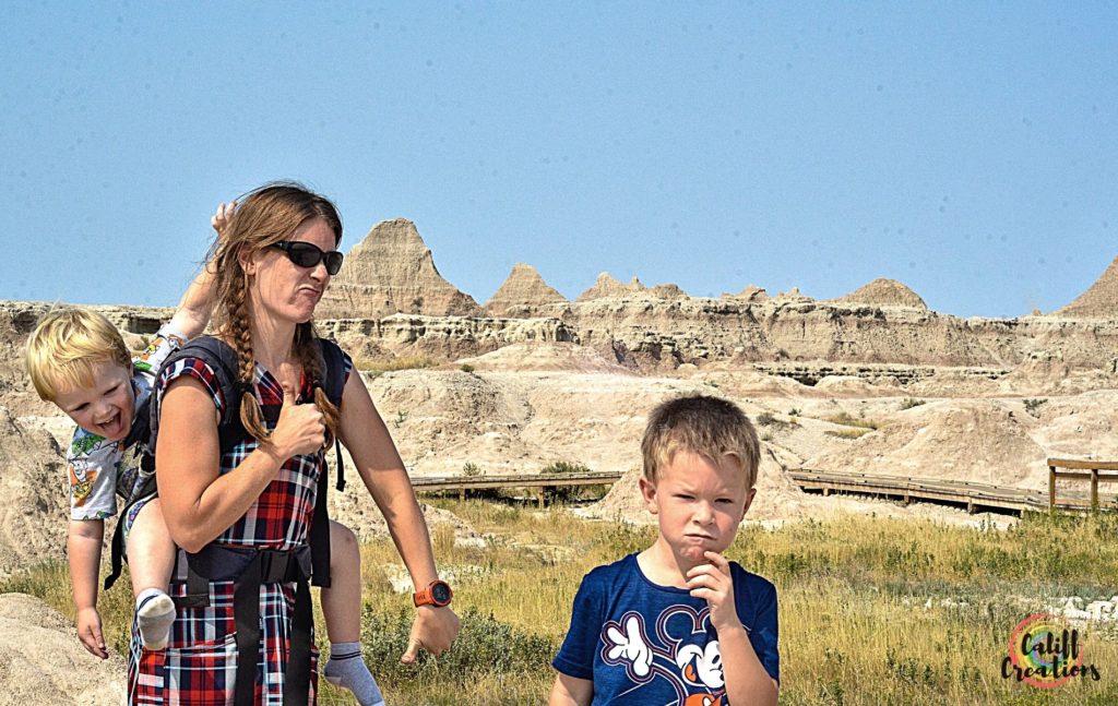 Having fun while hiking the Badlands with kids